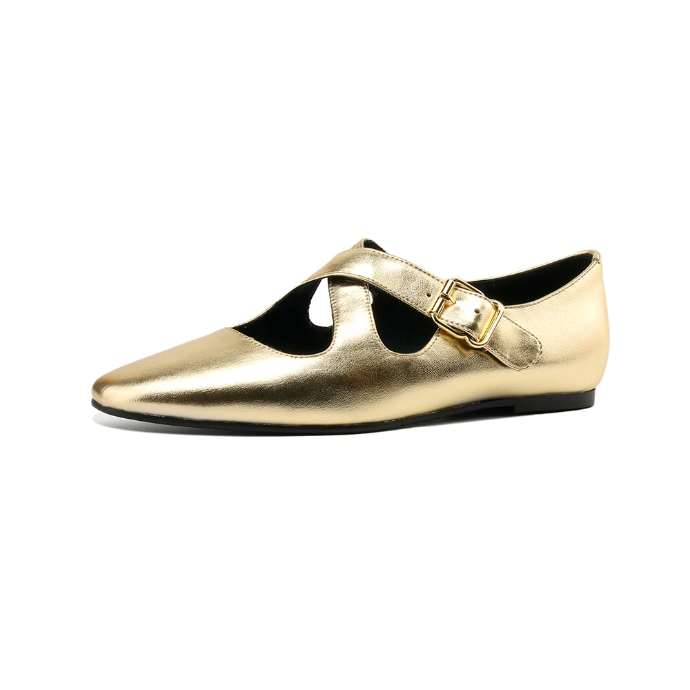 Genuine leather mary jane flats with buckles