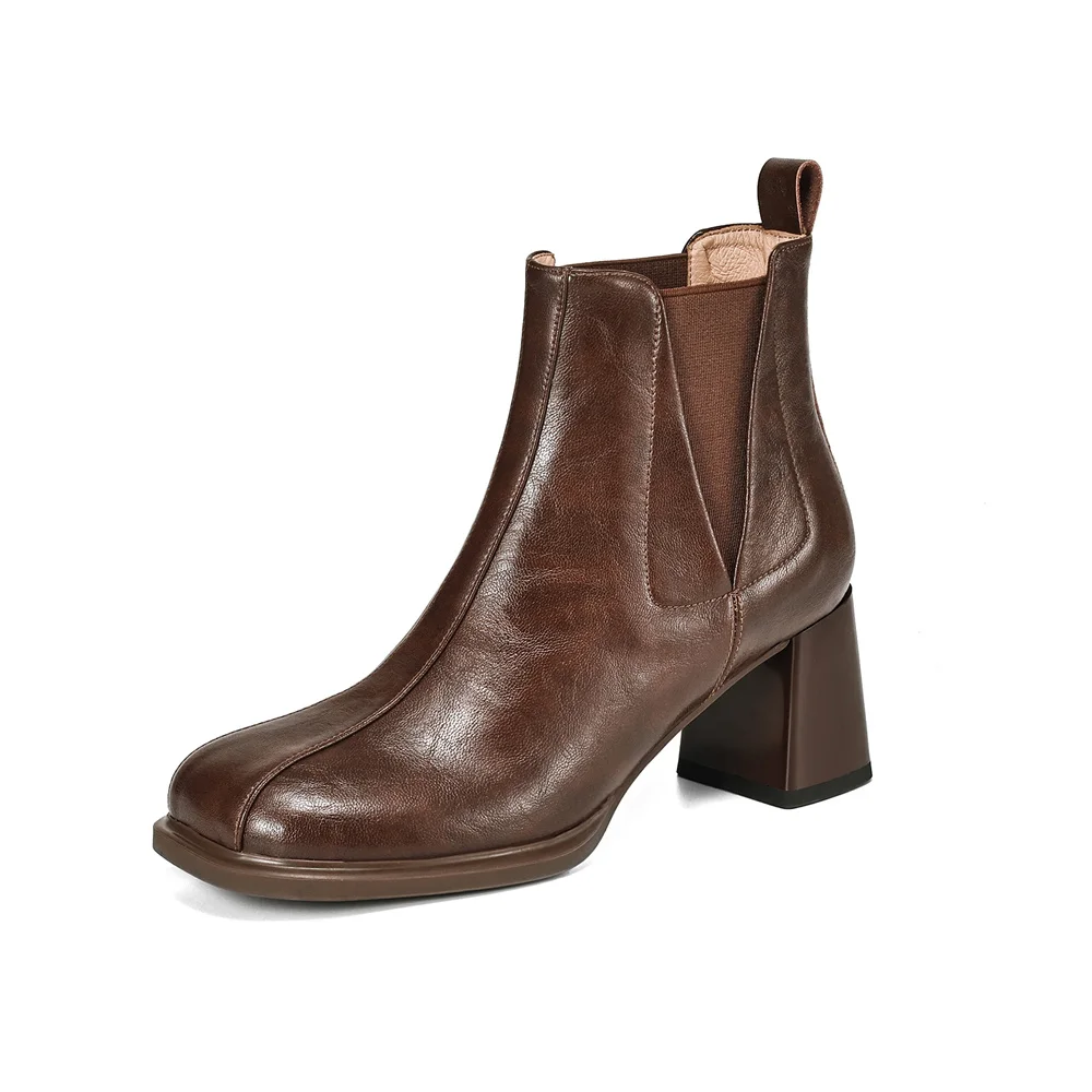 Retro genuine leather ankle boots with high heels
