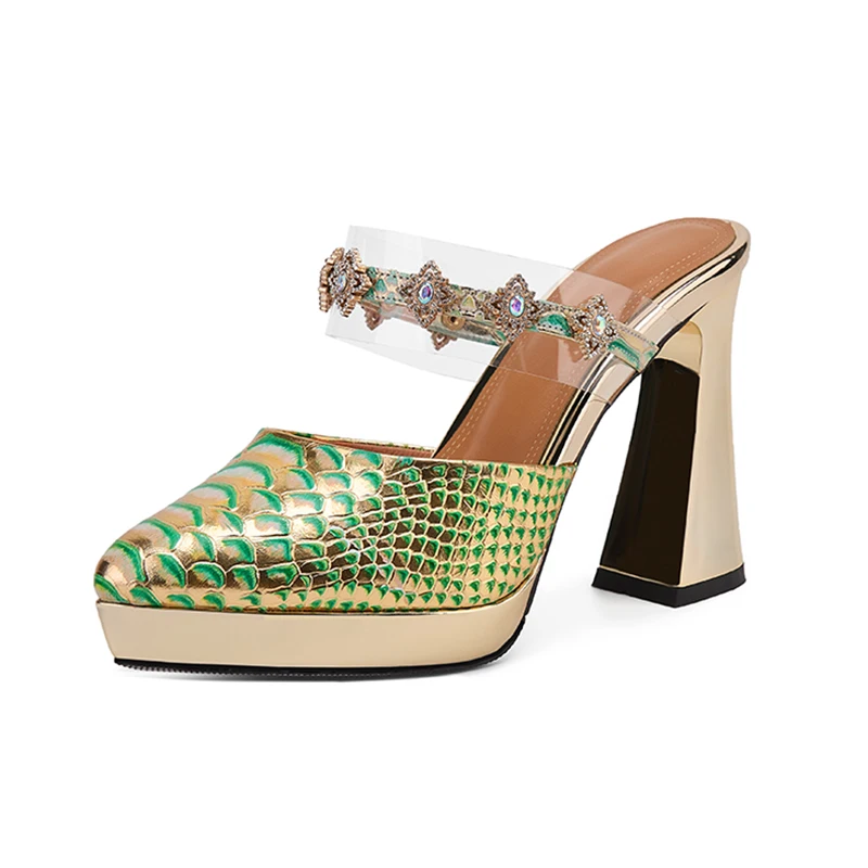 Natural leather serpentine sandals with thick heel