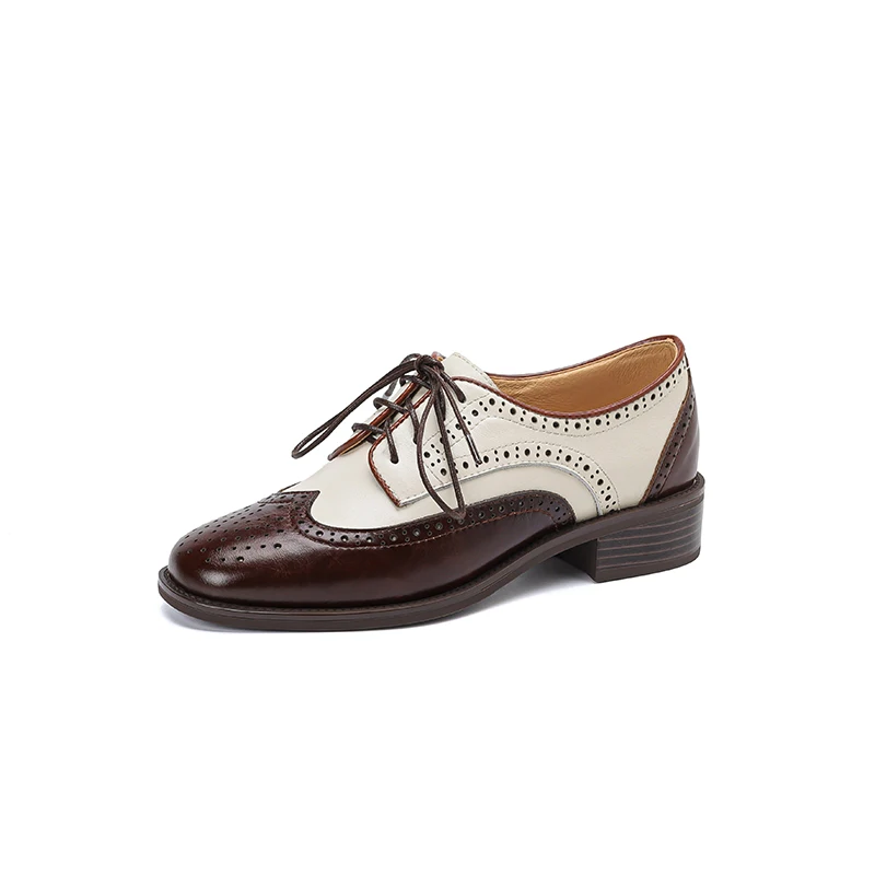 Genuine leather oxford lace-up shoes for women