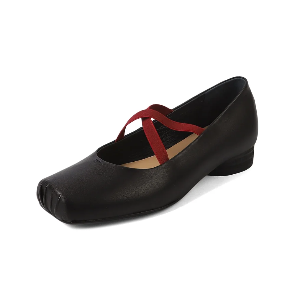 Retro square toe leather high heels party pumps